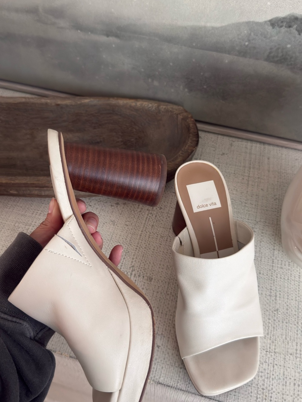 Dolce Vita Cream Leather Open-Toe Block Heel Mules - Picture 2 of 2